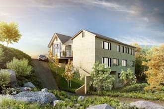 remodel 3d building on hill, design small house on hillside, innovative 3d villa