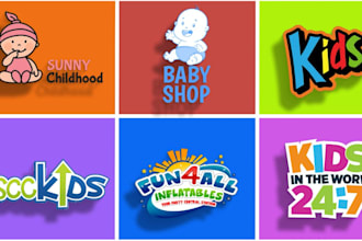 design cute logo for kids, kick, shop, pets, app, animals