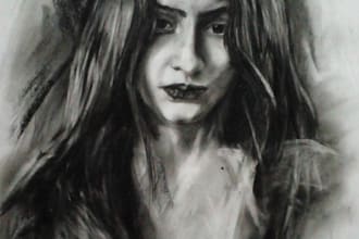 draw handdrawn realistic charcoal portrait with shipping