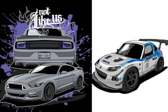 create custom car vector illustration for t shirt, merch, logo and automotive