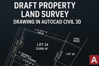 draft property land survey drawing in autocad civil 3d