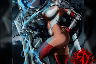 do female custom illustrations in pinup and modern comic style