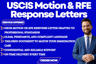 draft uscis motion or rfe response letters with attorney standard quality