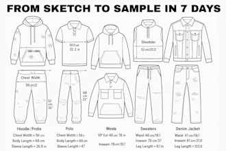 design clothing sketches, tech packs, and factory ready apparel designs