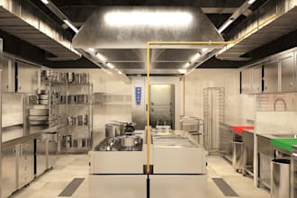 optimize 3d commercial kitchen,catering buffet counter,kitchen cabinet,d5 render