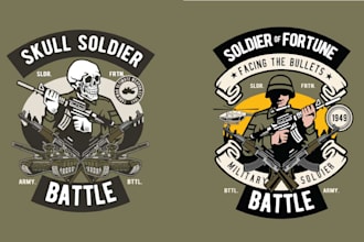 design retro custom skull soldier military vector logo