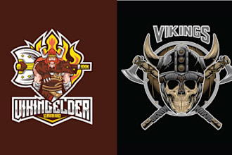 design retro vikings skull warrior emblem logo
