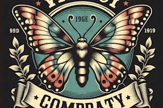 make a vintage butterfly mascot logo t shirt design
