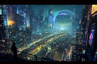 desing cyberpunk futuristic city illustration