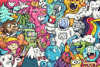 create colorful doodle art illustration