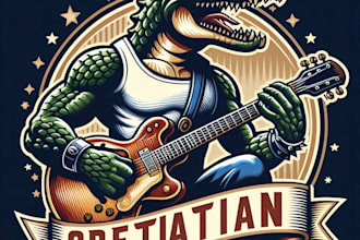 design high quality guitarist crocodile mascot logo with t shirt design