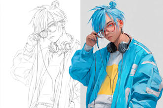 sketch anime for your character, fanart, vtuber, manga