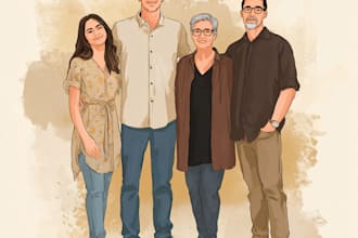 design a cute cartoon family portrait, unique gift