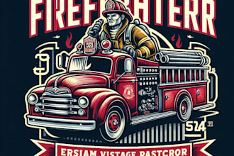 design high quality vintage firefighter bus logo with t shirt design