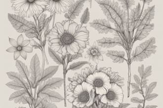 paint botanical illustration of plants, fruits, flower