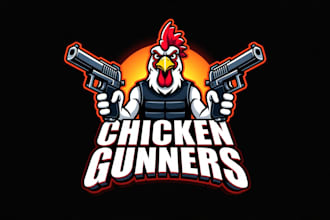 design outstanding chicken gunner mascot logo with express delivery