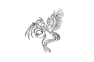 design minimal beautiful dragon and phoenix logo