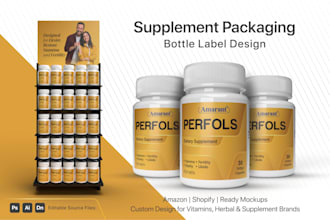 design supplement bottle label and 3d packaging mockup