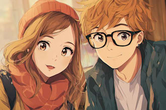 draw you anime couple art portrait