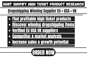 hunt shopify high ticket product research dropshipping winning supplier eu US UK