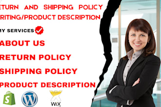 write return and shipping policy writing  product description about us writing