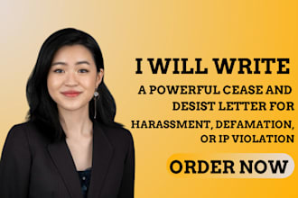 write powerful cease and desist letter for harassment, defamation, IP violation