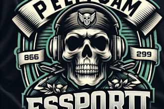design high quality esport vintage skull logo with t shirt design