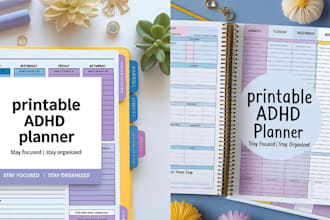 design hyperlinked digital adhd planner for goodnotes, printable PDF with habit