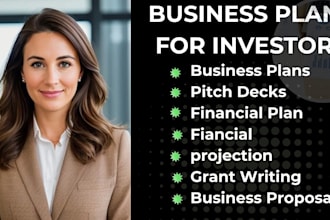 prepare business plan, proposal, pitch deck, financial plan