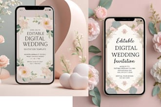 design editable digital wedding invitation template with rsvp qr code
