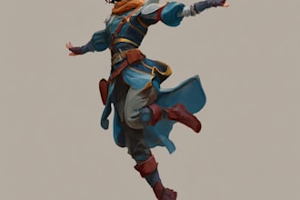 illustrate full body dnd characters with weapons, armor
