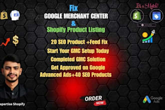 shopify product listing menu setup, and gmc suspension fix approved product feed