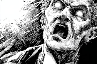 create a horror metal cover illustration with manual drawing