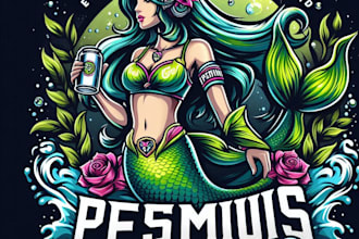 design high quality vintage esport mermaid logo with t shirt design