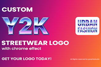 design a custom y2k and urban streetwear logo with unique chrome effect
