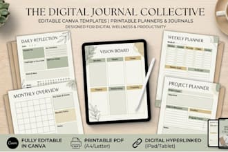 design digital journal formatting printable planners journals canva ebook