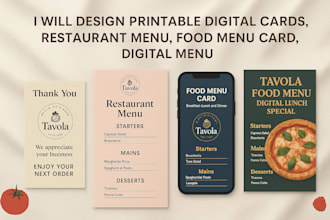 design printable digital cards, restaurant menu, food menu card, digital menu