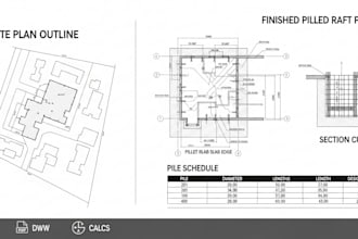 structural foundation plan, pile design, layout slab for uk city permit