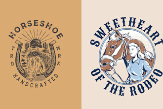 make vintage horse racing logo with illustration design
