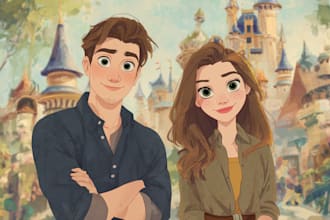 draw cartoon disney couple portrait