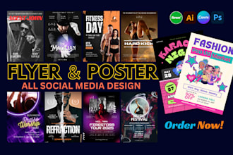 design nightclub flyer, fitness flyer, concert poster, x banner, wedding album