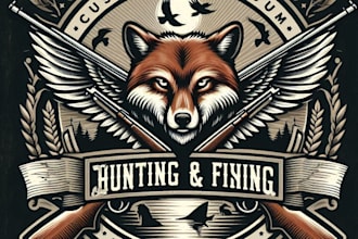design high quality  hunting and fishing mascot logo with t shirt design