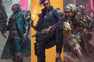 design cyberpunk and fantasy character splash art