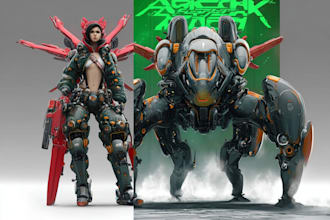 draw mecha robot armor character concept for you