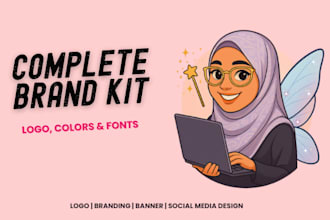 do custom brand identity kit with logo, palette, fonts