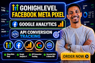 setup gohighlevel facebook meta pixel, google analytics, API conversion tracking