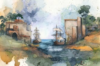 draw original watercolor landscape or architecture art