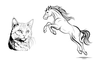 do drawing line art of dogs, cats, horses and other pets in 12 hours