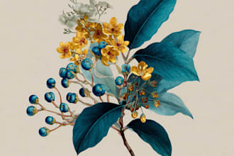 draw flowers, trees of botanical plants and illustration