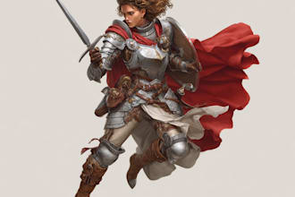 illustrate full body dnd characters with armor and weapons